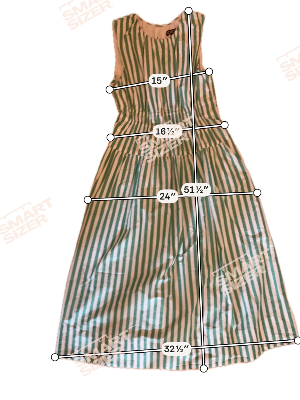J Crew' Green And White Vertical Stripe Shirred-Waist Dress — image 3 of 3